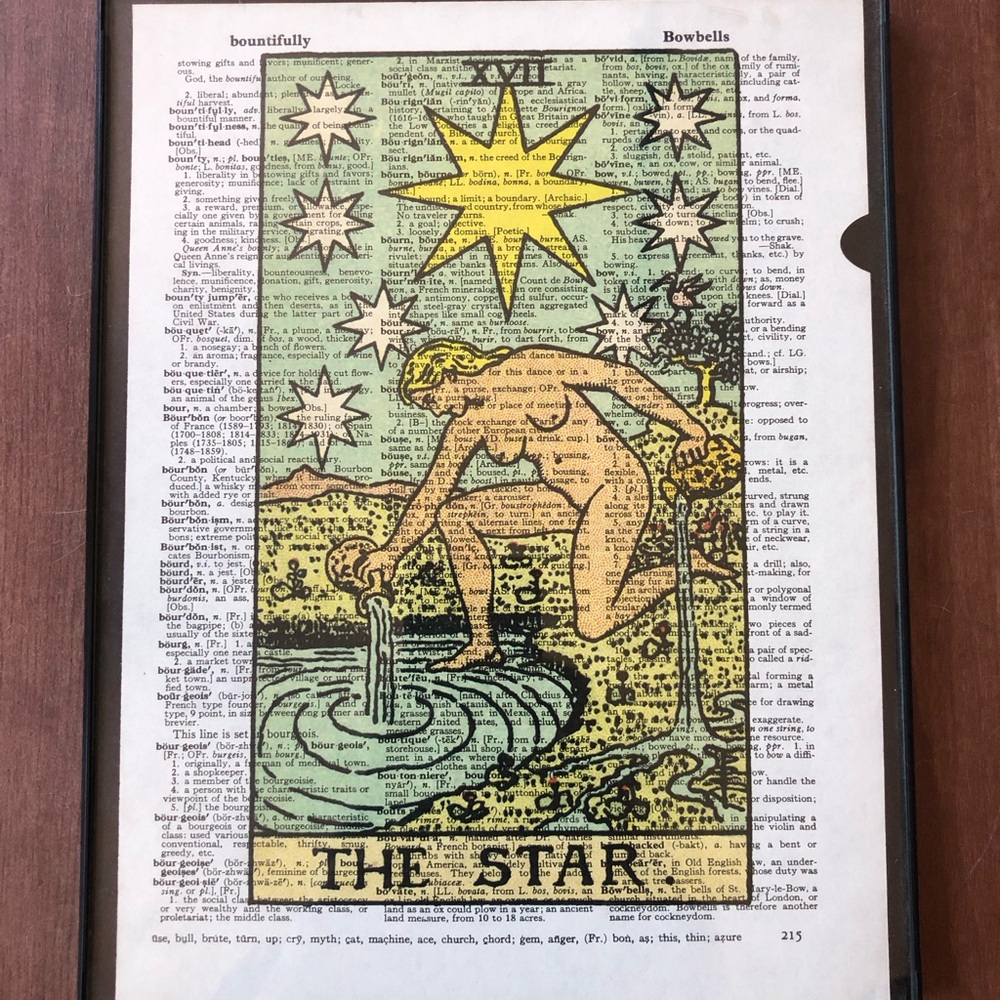 The Star Tarot Art Print on Vintage Dictionary Paper 8.5x11” Framed